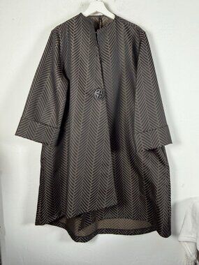 IC by Connie K Womens Black Herringbone Print Kimono Topper Coat One Button XXL